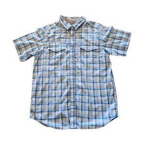 Columbia Pearl Snap Shirt Western Blue Plaid Plaid Short Sleeve Mens Medium